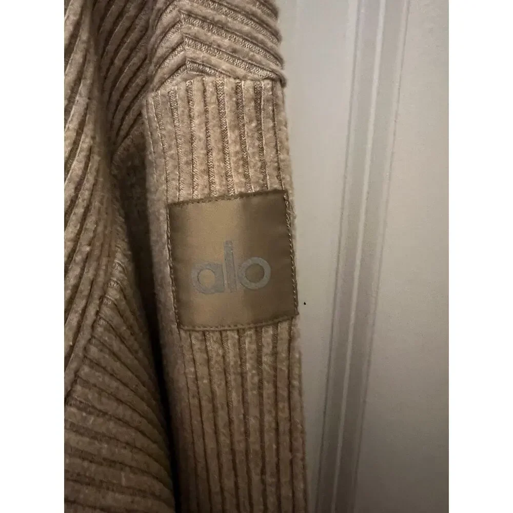 Alo Yoga Muse Hoodie Ribbed Gravel Heather Cropped Sweatshirt XS Athleisure